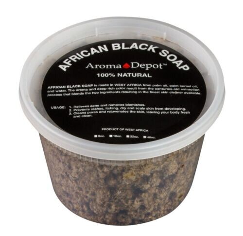 Raw African Black Soap Paste 100% Pure & Natural for Skin, Hair, Body: 16 oz.