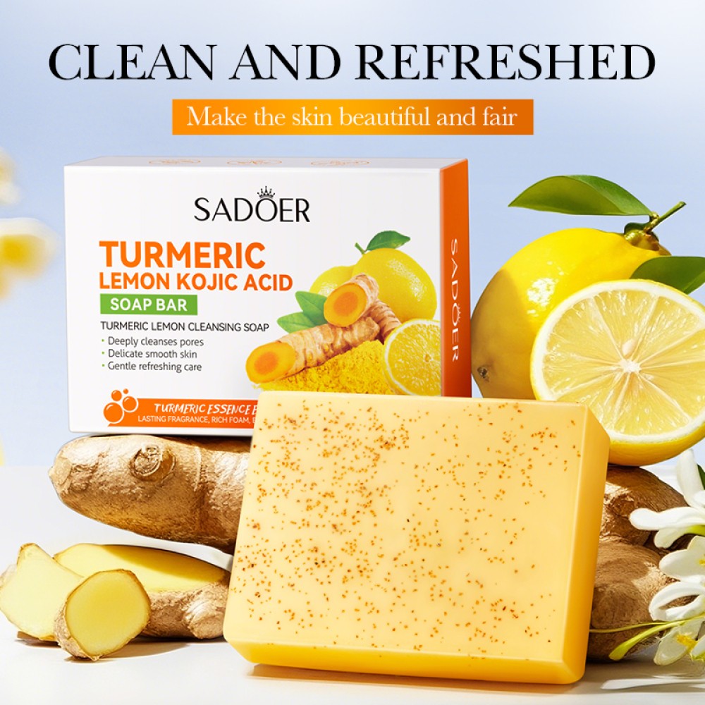 Lemon Turmeric Kojic Acid Soap Bar, Turmeric Face and Body Soap, Deep Clean 120g
