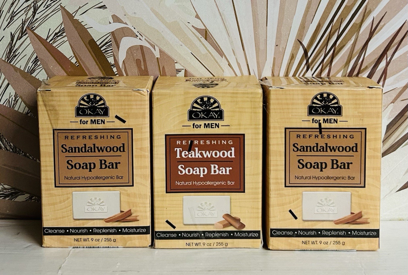 3-Pack Okay ~ Sandalwood & Teakwood Refreshing Bar Soap 9 oz Each
