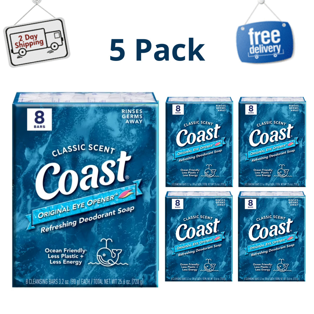 16 Bars Coast Refreshing Deodorant Bar Soap Classic Scent All Skin Types, 3.2 oz