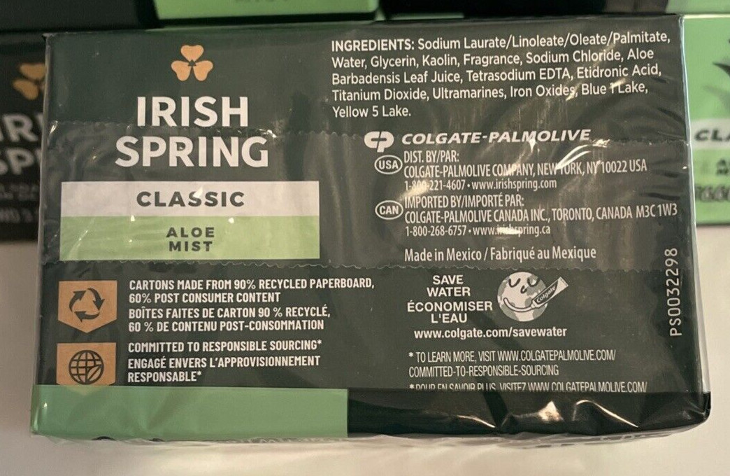 12 Irish Spring Classic Aloe Mist Bar Soap 3.2 oz (2-pk x 6)