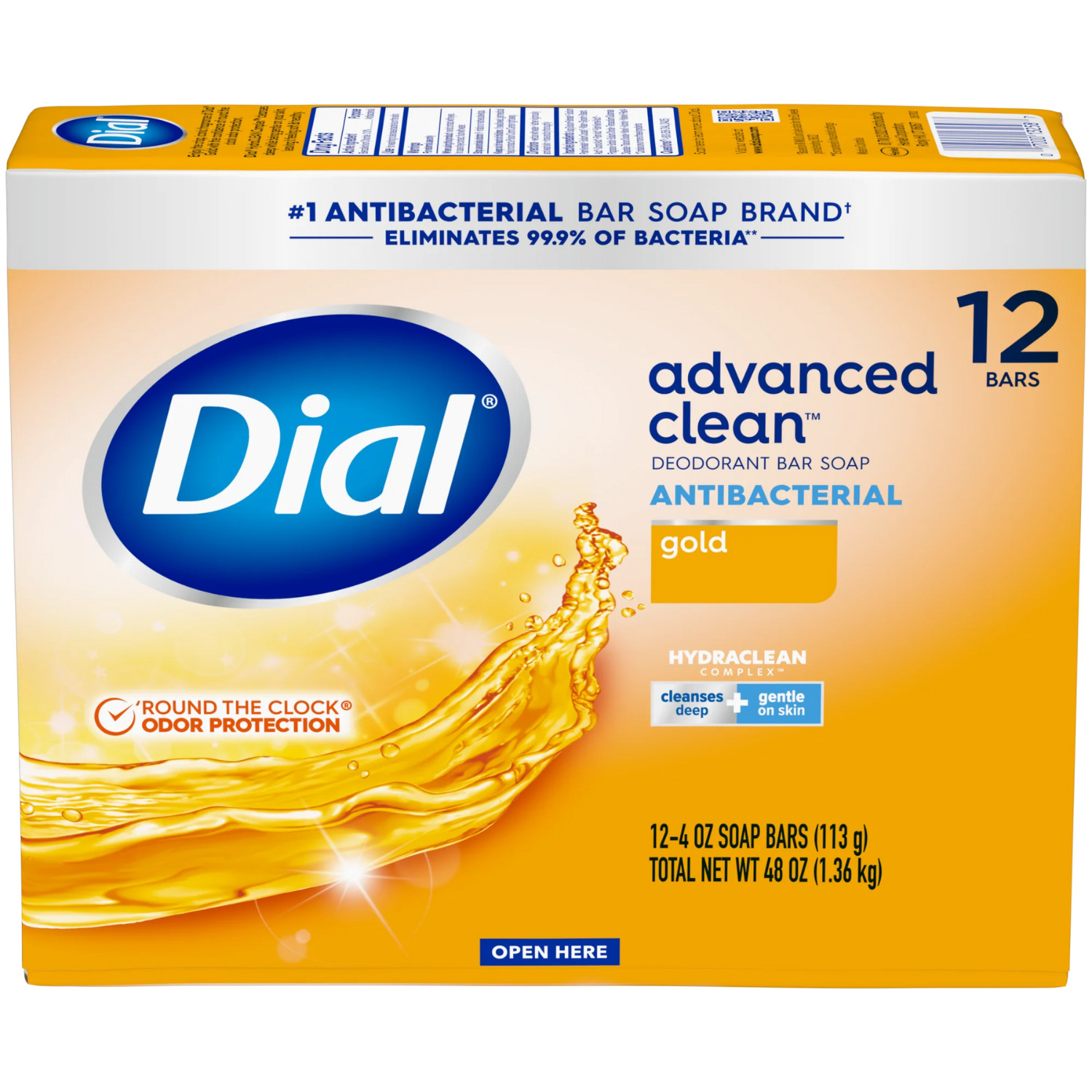 Dial Antibacterial Deodorant Bar Soap, Advanced Clean, Gold, 4 oz, 12 Bars NEW