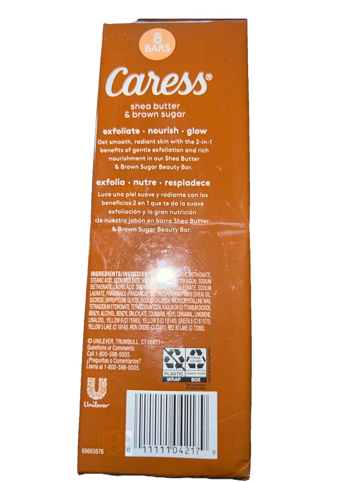 CARESS Bar Soap SHEA BUTTER & BROWN SUGAR 8pk 3.75oz Bars