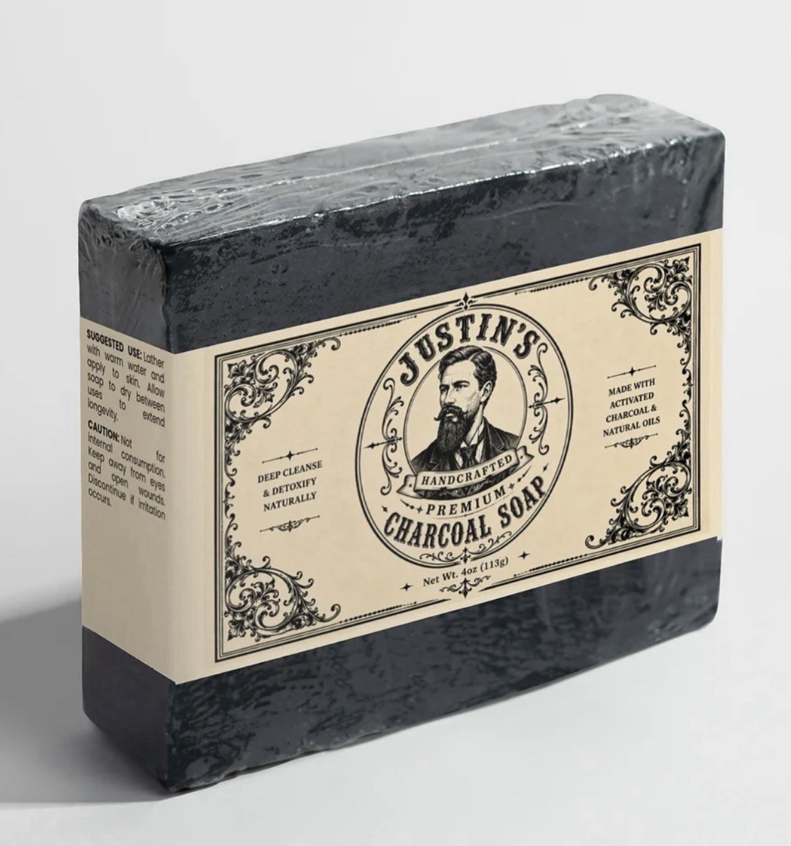 Justin’s Handcrafted Premium Activated Charcoal Body, Face & Hand Soap, 4 oz