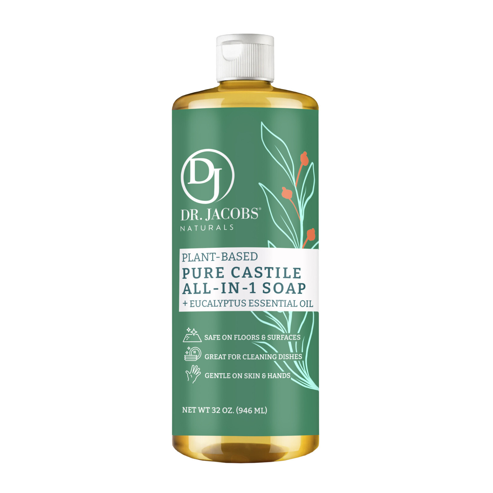 Dr Jacobs Naturals 32oz Eucalyptus Pure Castile Plant Based All-in-One Soap