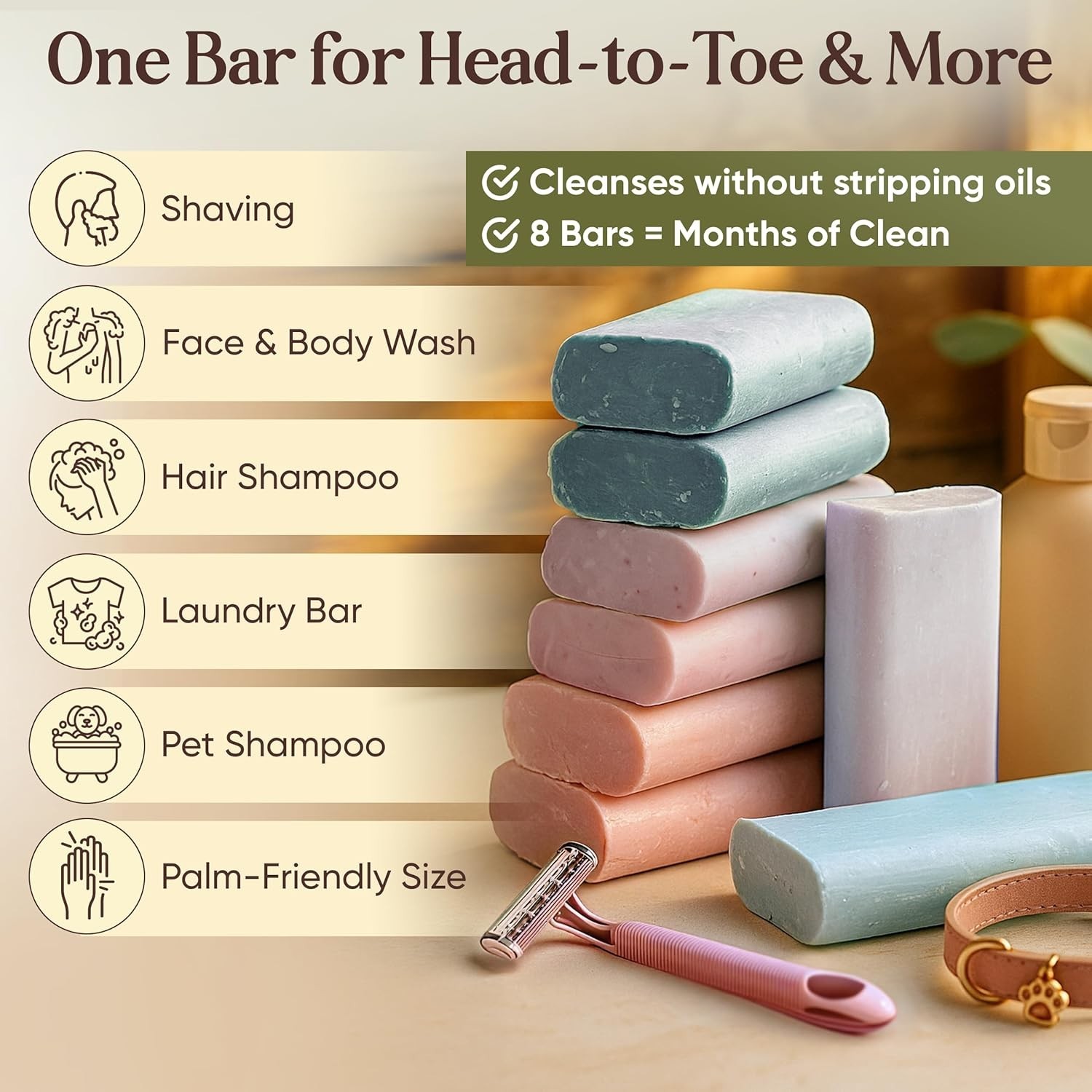 Soap 8-Bar Value Pack – Easy-Grip Hydrating Bars 5 oz Each, 2.5 lb Made for …