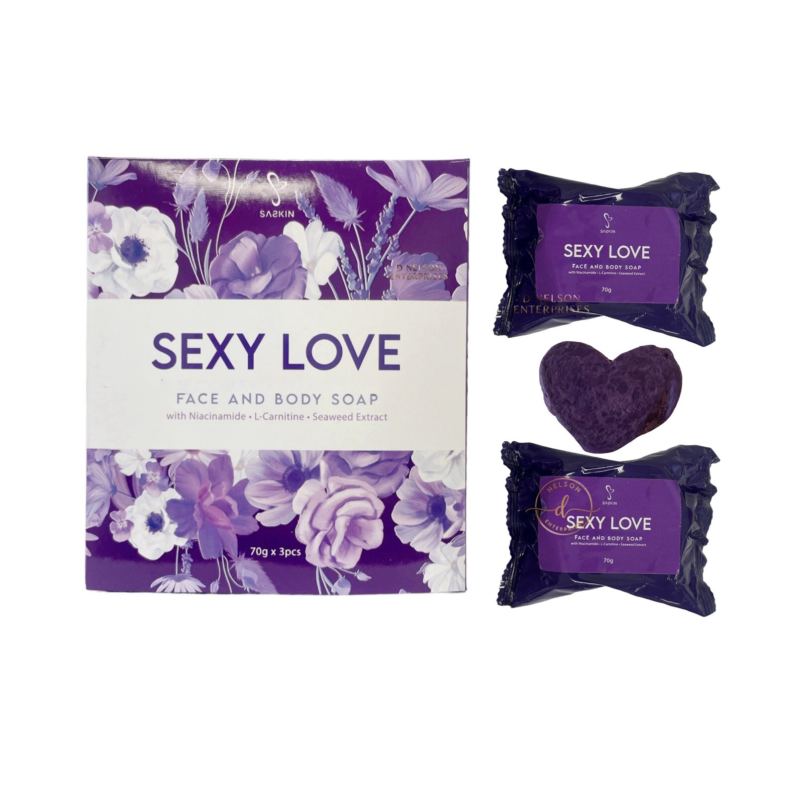 SASKIN Sexy Love Face and Body Soap, 3 Bars x 70g