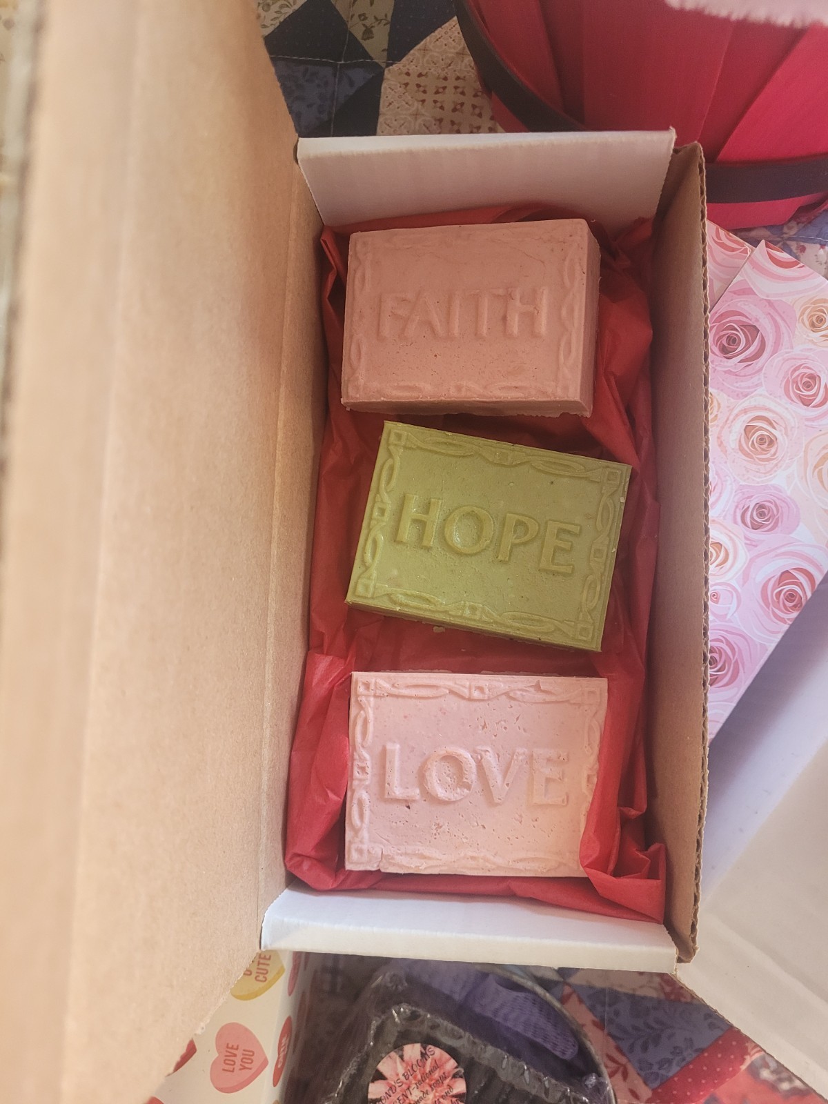 Handmade ALL Natural Faith, Hope, Love Soap Gift Boxes 3 Soaps Beef tallow