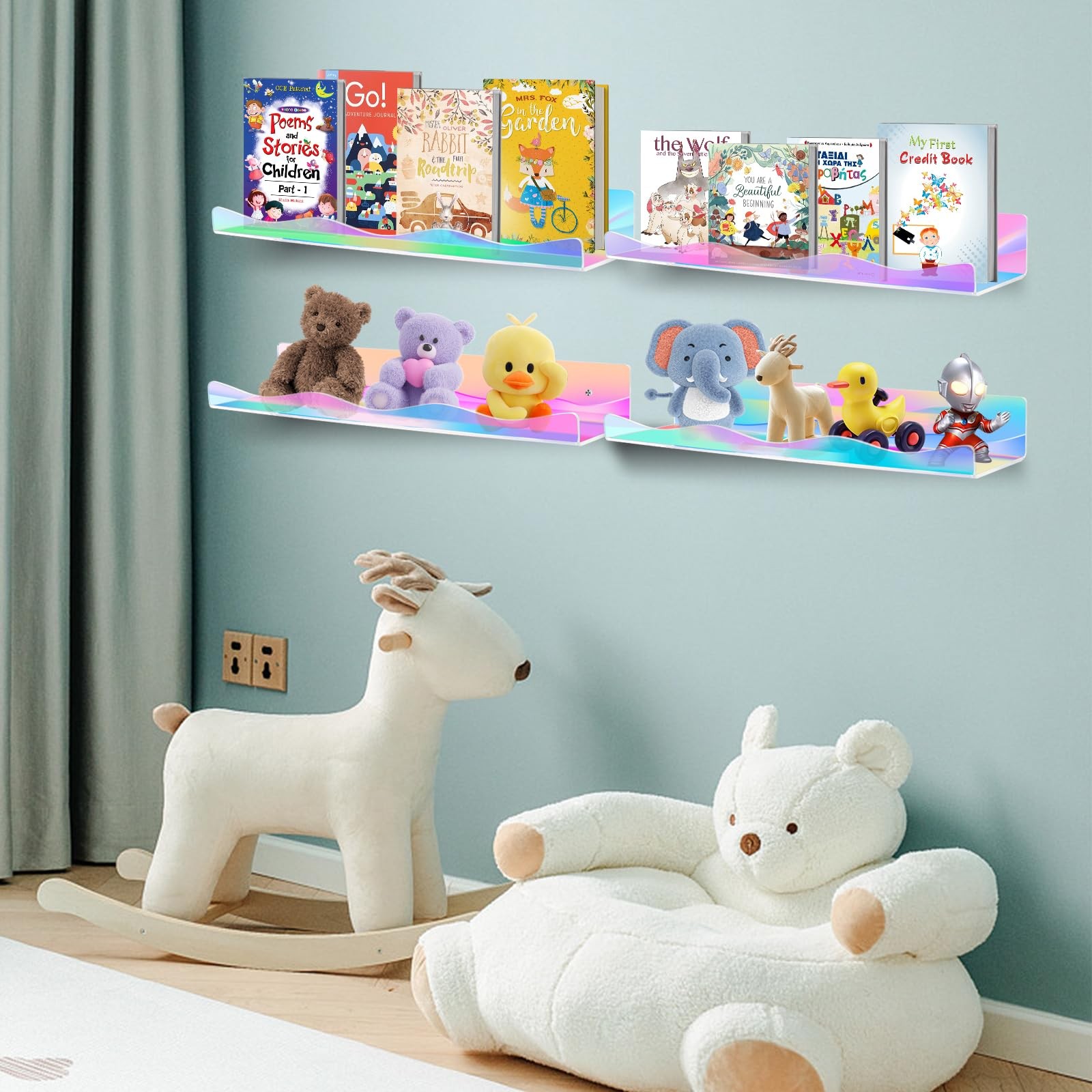 6-Pack Iridescent Acrylic Floating Shelves 15.7″ Wall Display for Collectibles