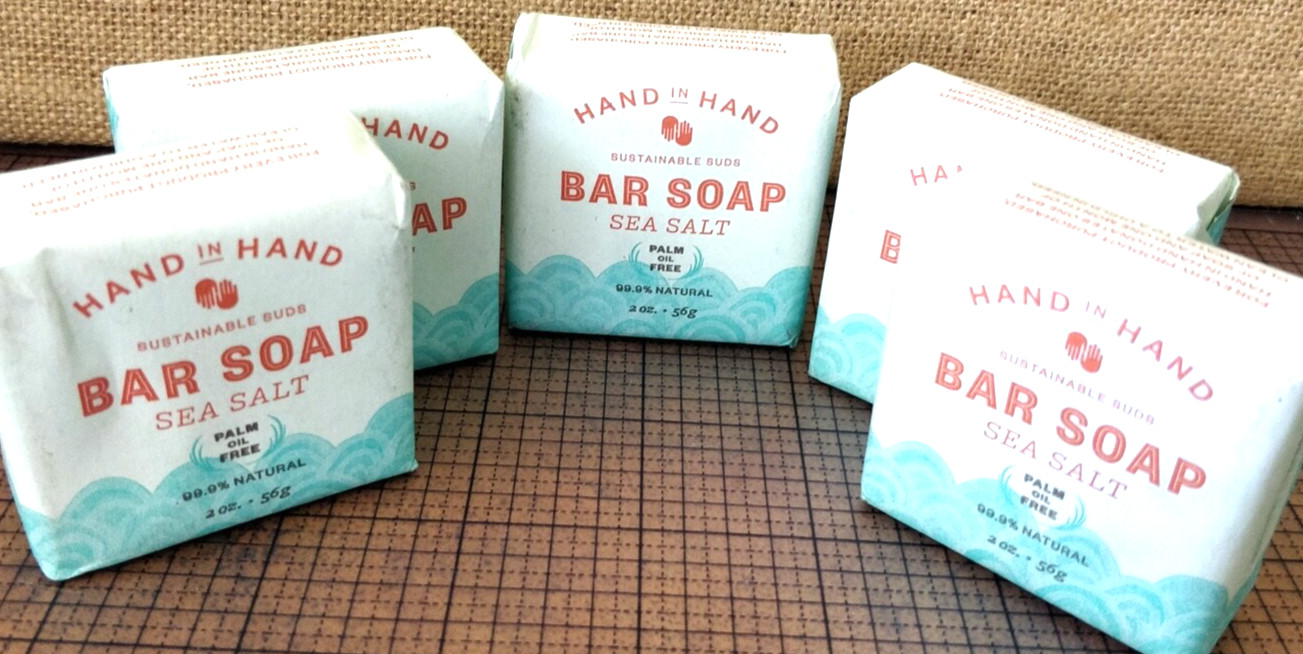 5 BARS (5 X 2oz = 10oz) Hand in Hand Sustainable Suds – SEA SALT – 99.9% natural