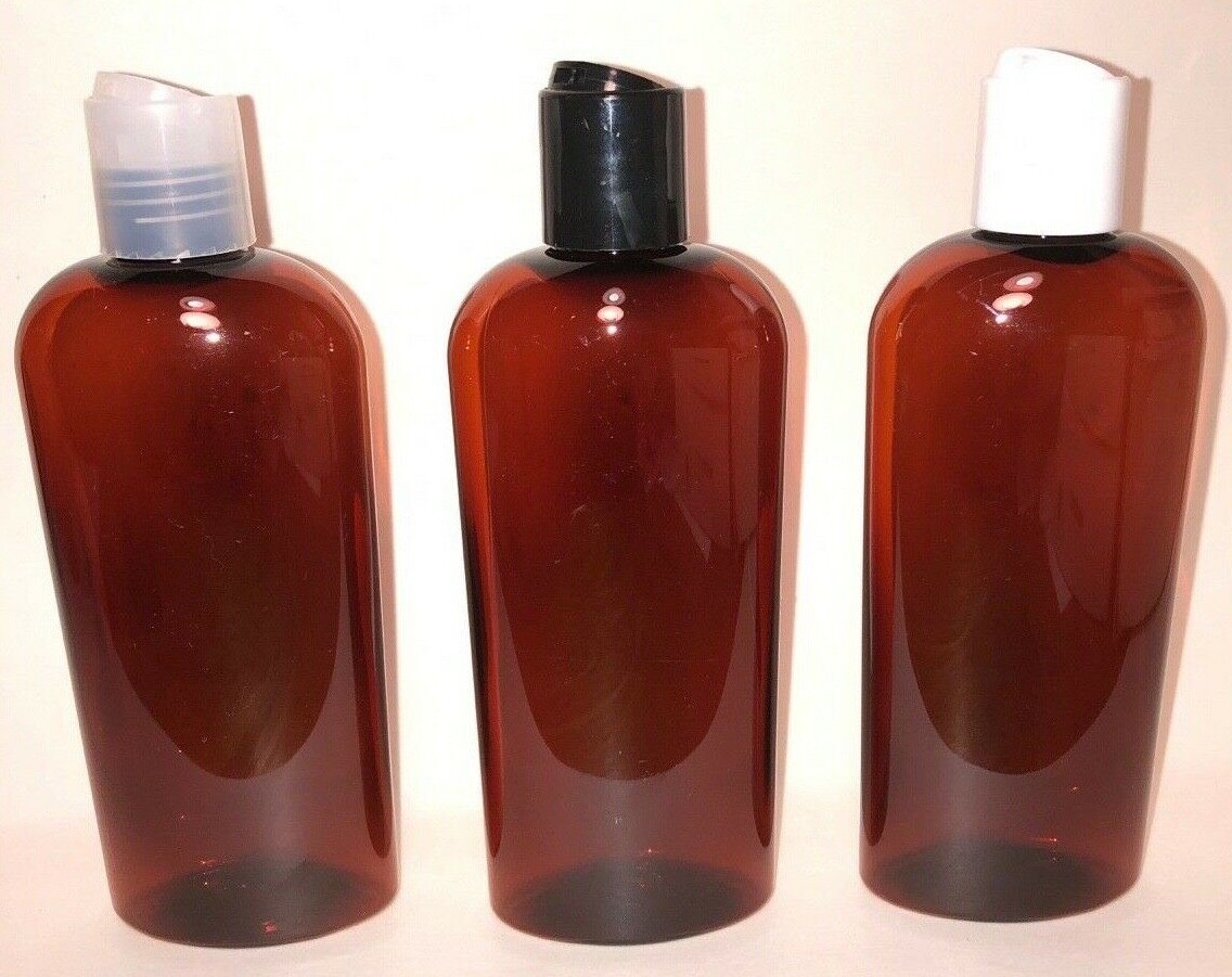 8 oz PET Plastic BPA free 24/410 Amber Cosmo Oval bottles & disc caps qty 48