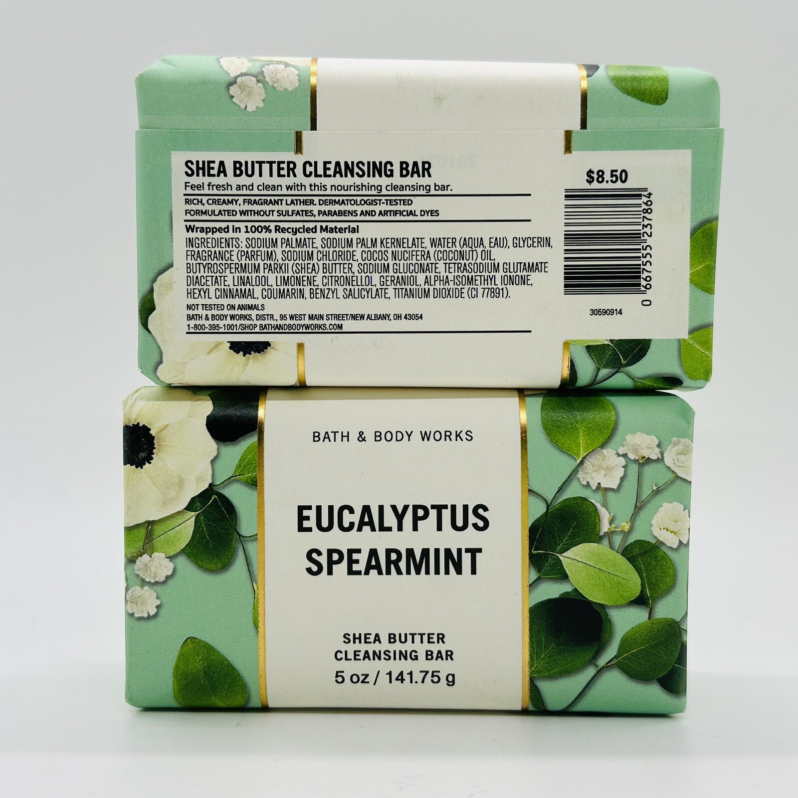 2-Pack Bath & Body Works EUCALYPTUS SPEARMINT Shea Butter Cleansing Bar Soap 5oz