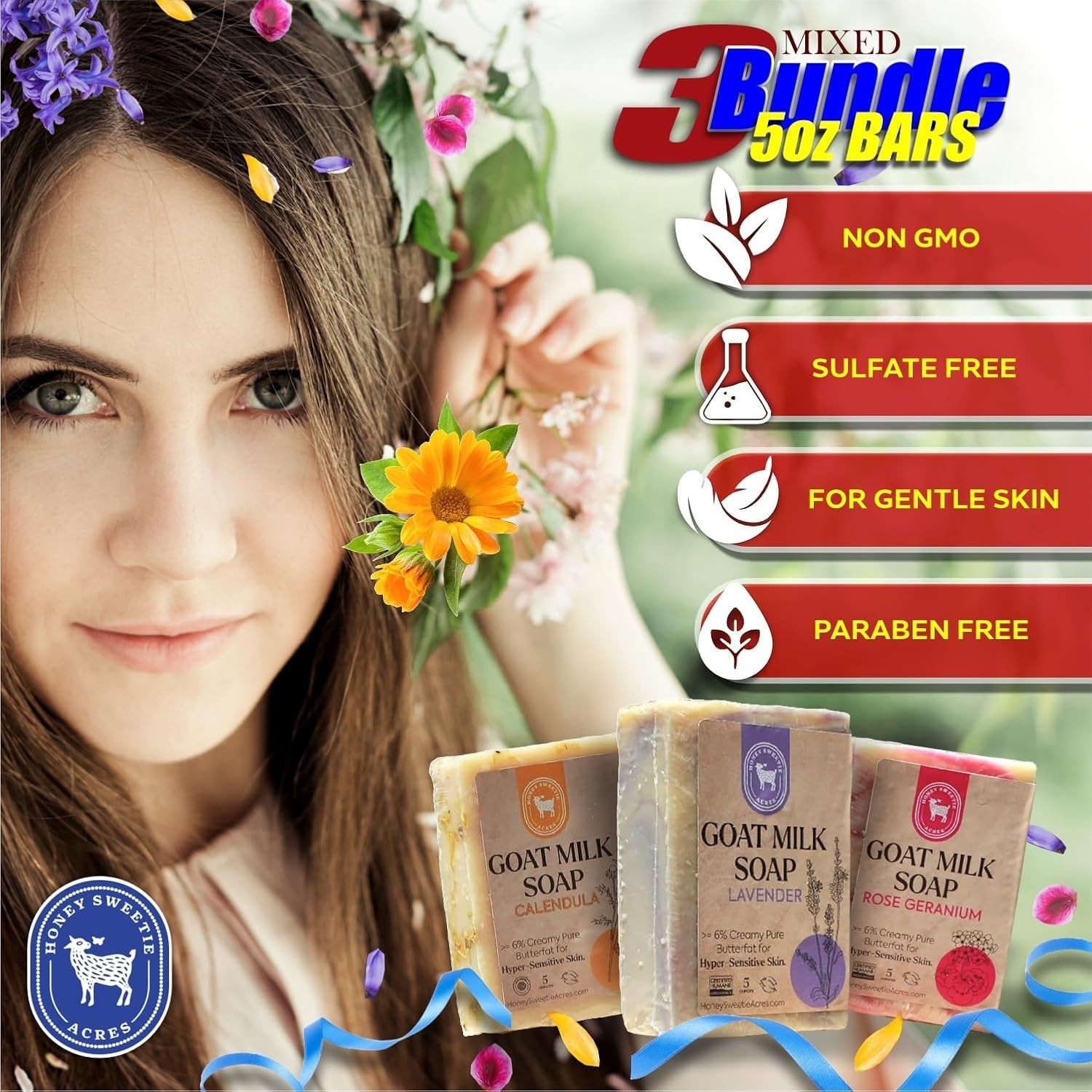 Honey Sweetie Acres 3-Pack Handcrafted Goat Milk Soap Floral Spring Scents