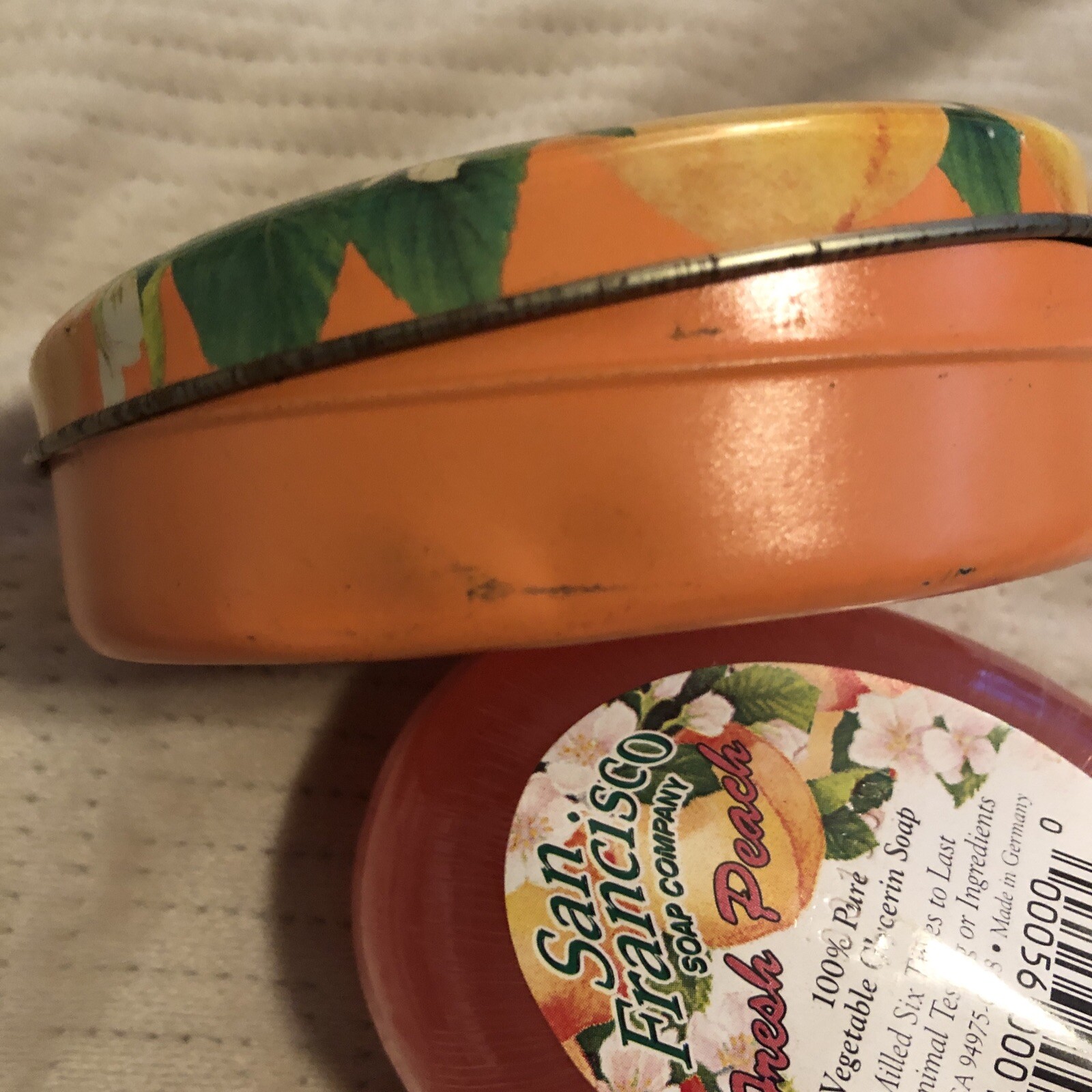San Francisco Soaps Co Fresh Peach Scented Bath Soap 4.2oz Bar Collectible Tin
