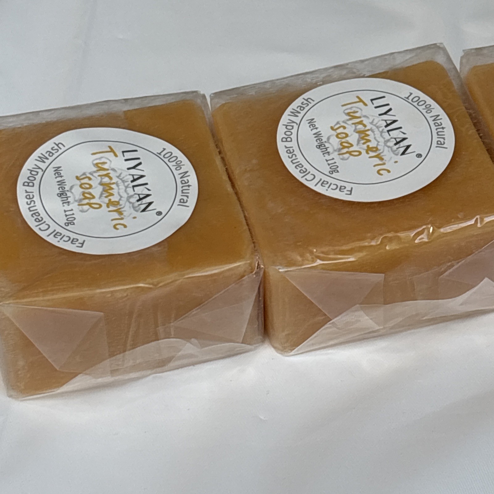 Lot of 4 Small Liyalan Bar Soap Turmeric 110g Each NEW Facial Cleanser body Wash