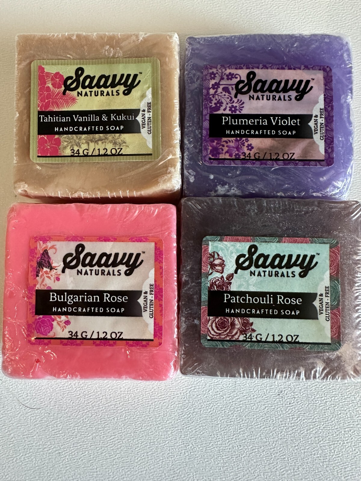 Saavy Natural Herbal Soap Bar Square Small Vegan Fruit Flower Oatmeal Tea 10x