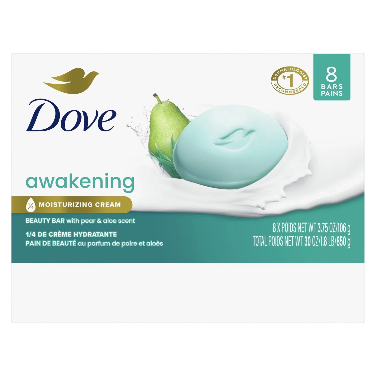 Dove Beauty Bar Soap for Women Awakening Pear & Aloe All Skin, 3.75 oz 8 Bars