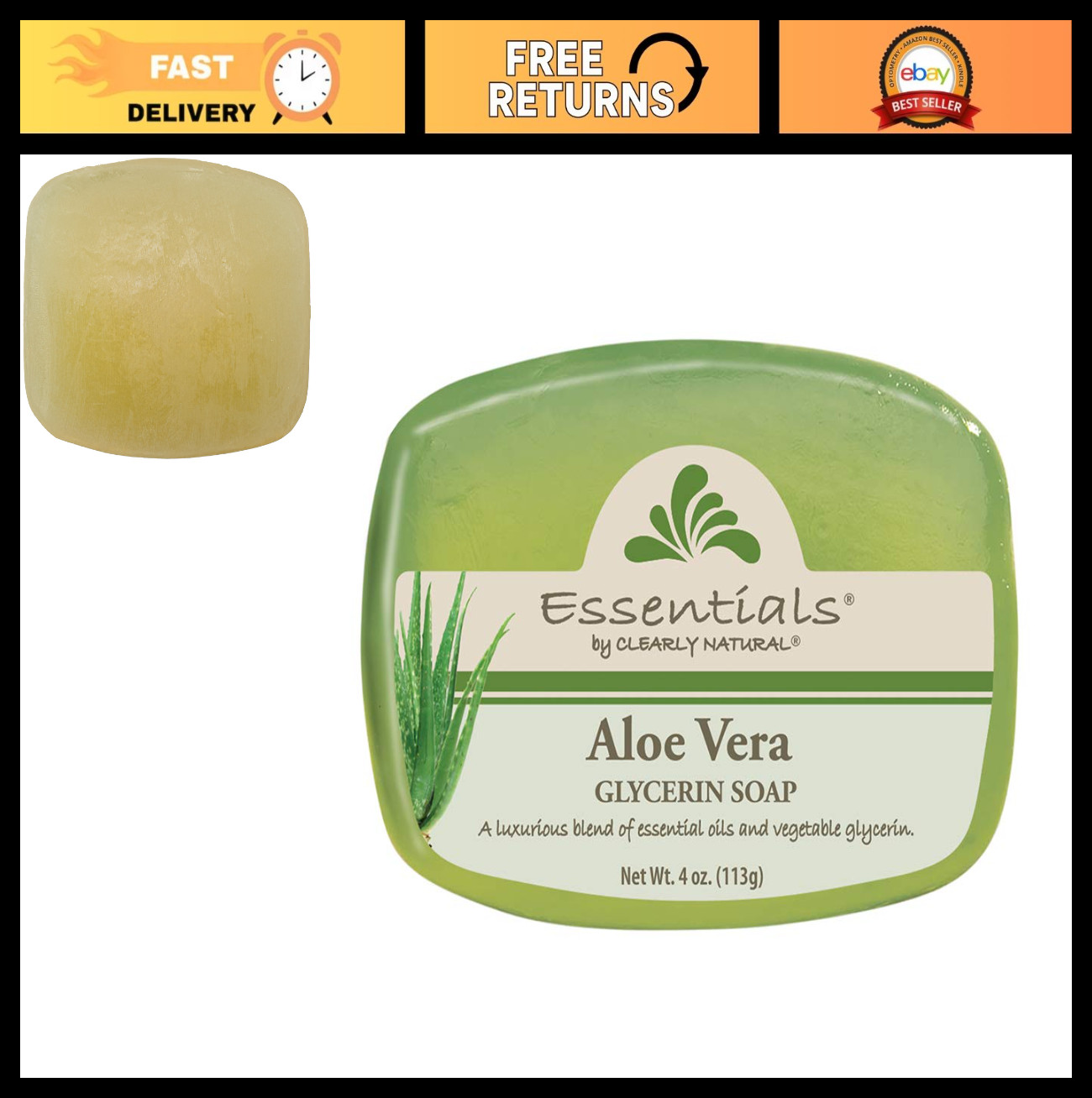 Aloe Vera Glycerin Bar Soap – Moisturizing, 4 oz, Pack of 12, Skin Care