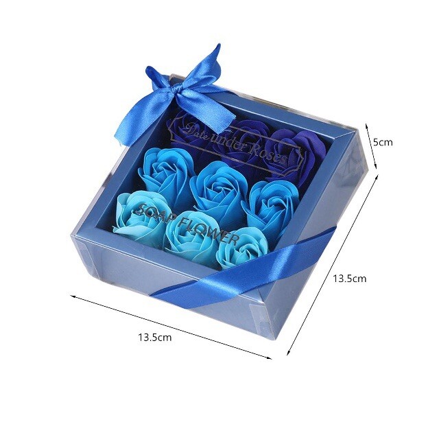 9 Pc Blue Gift Box Essential Oil Soap Bath Flowers Valentine’s Day Love Wife