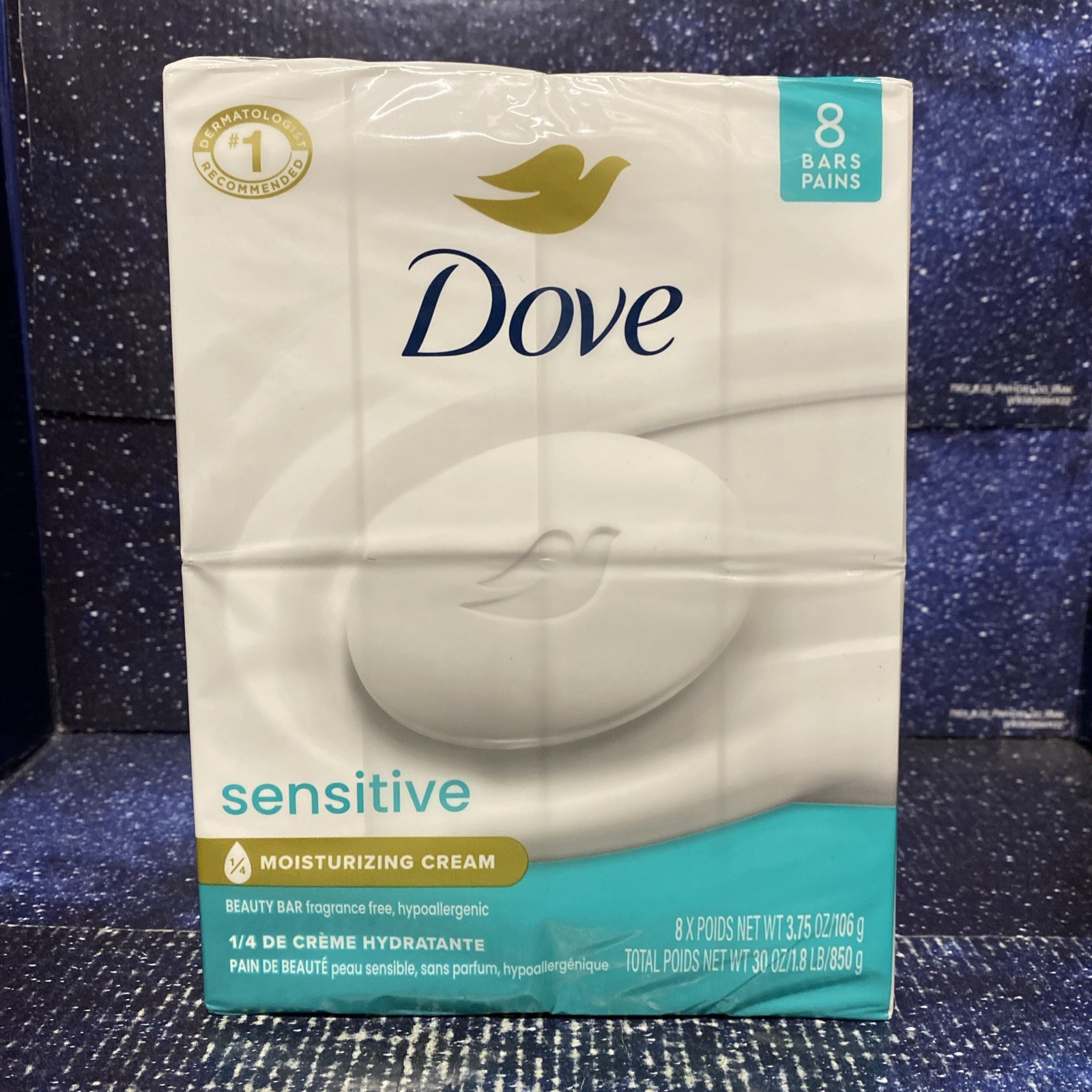 Dove Beauty Bar Bath Soap Sensitive Unscented Hypoallergenic , 3.75 oz 8 Bars