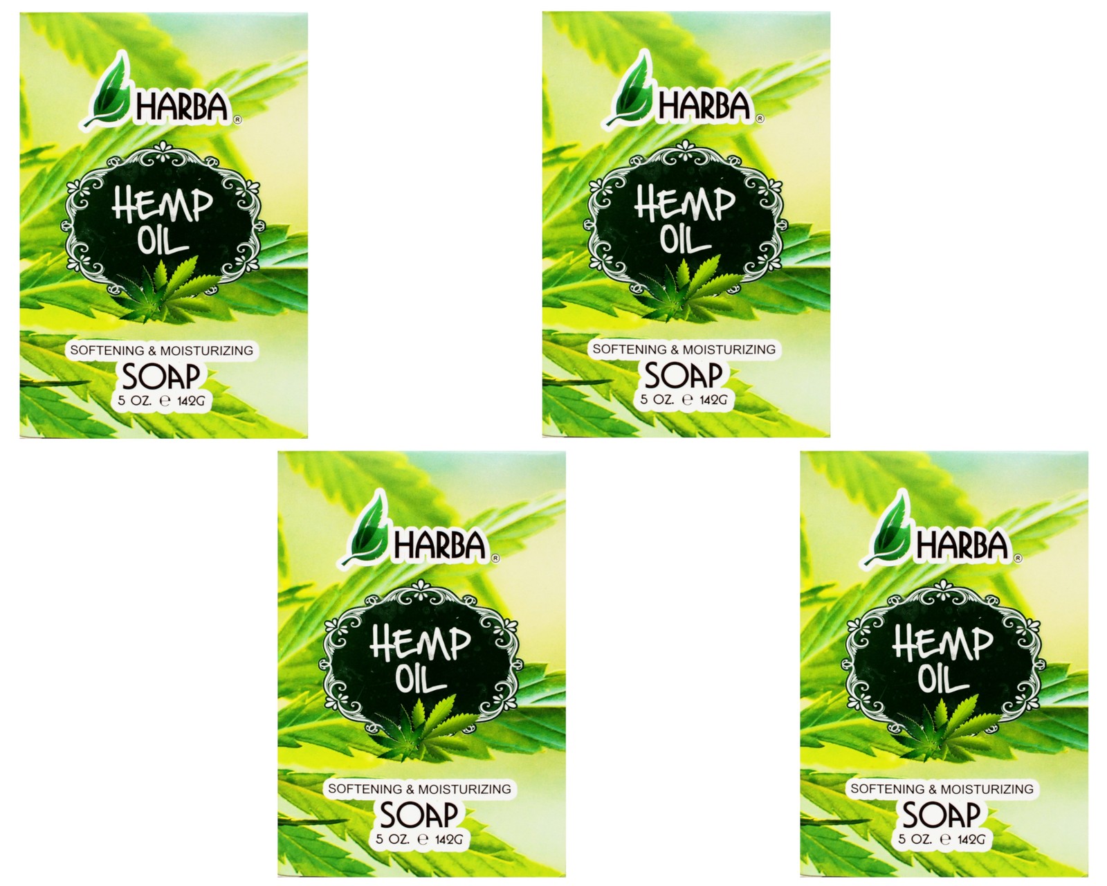 Harba Bath Soap Hemp Oil, Softening & Moisturizing, 5 OZ (142g) – 4 Pack