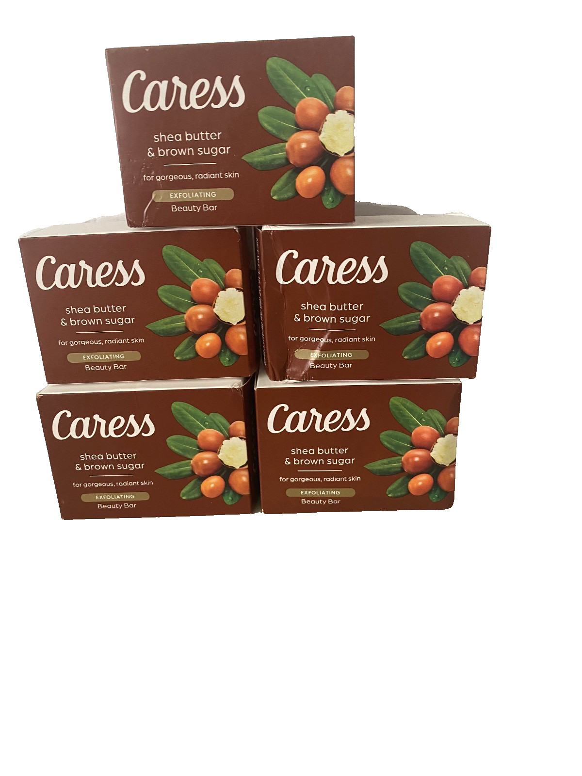 Caress ~ Shea Butter & Brown Sugar Exfoliating Soap Beauty Bar (5 Bars- 3.15oz)