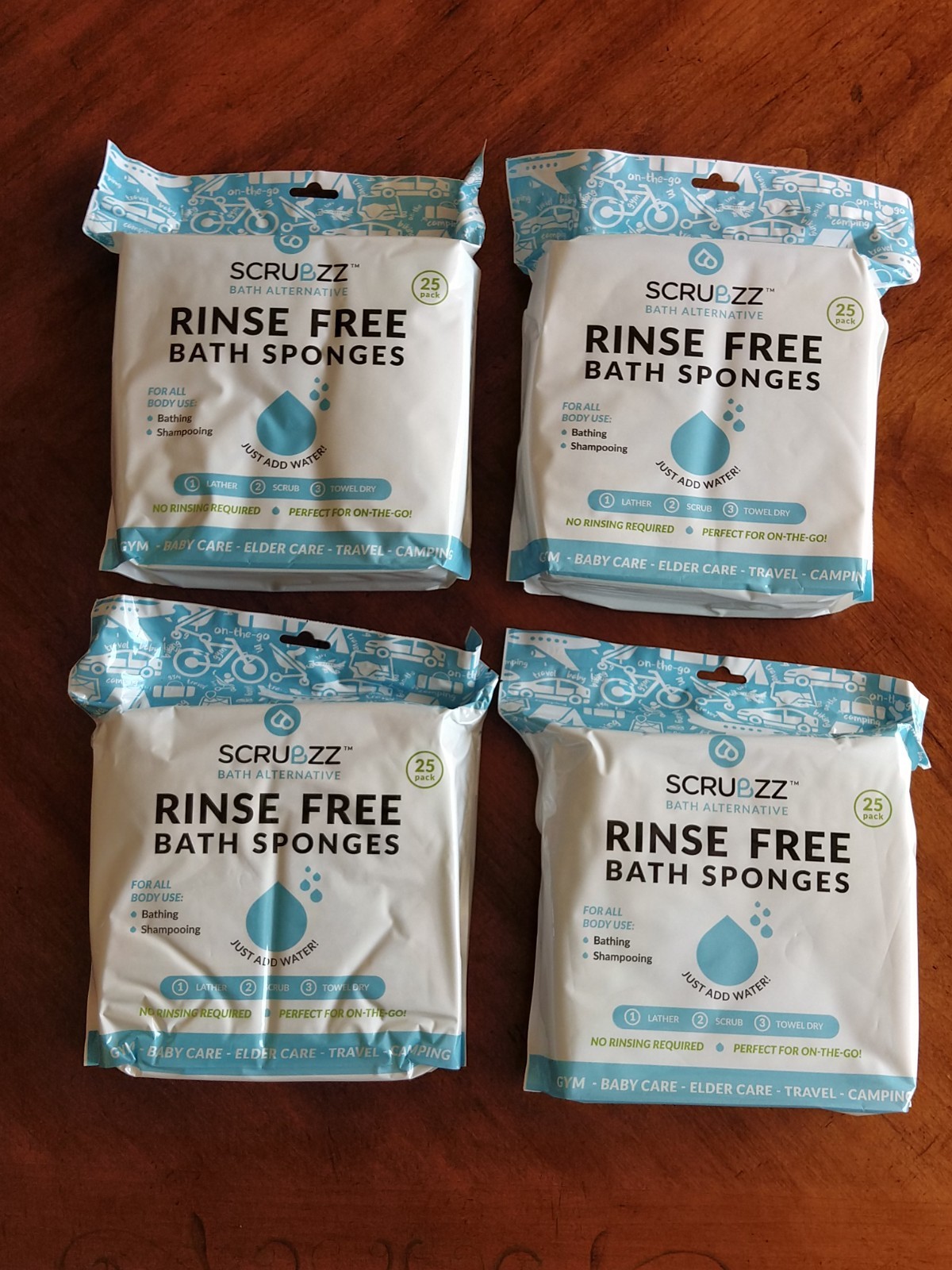 Scrubzz Disposable Rinse Free Bathing Wipes- All-in-1 Single Use-4 X 25=100