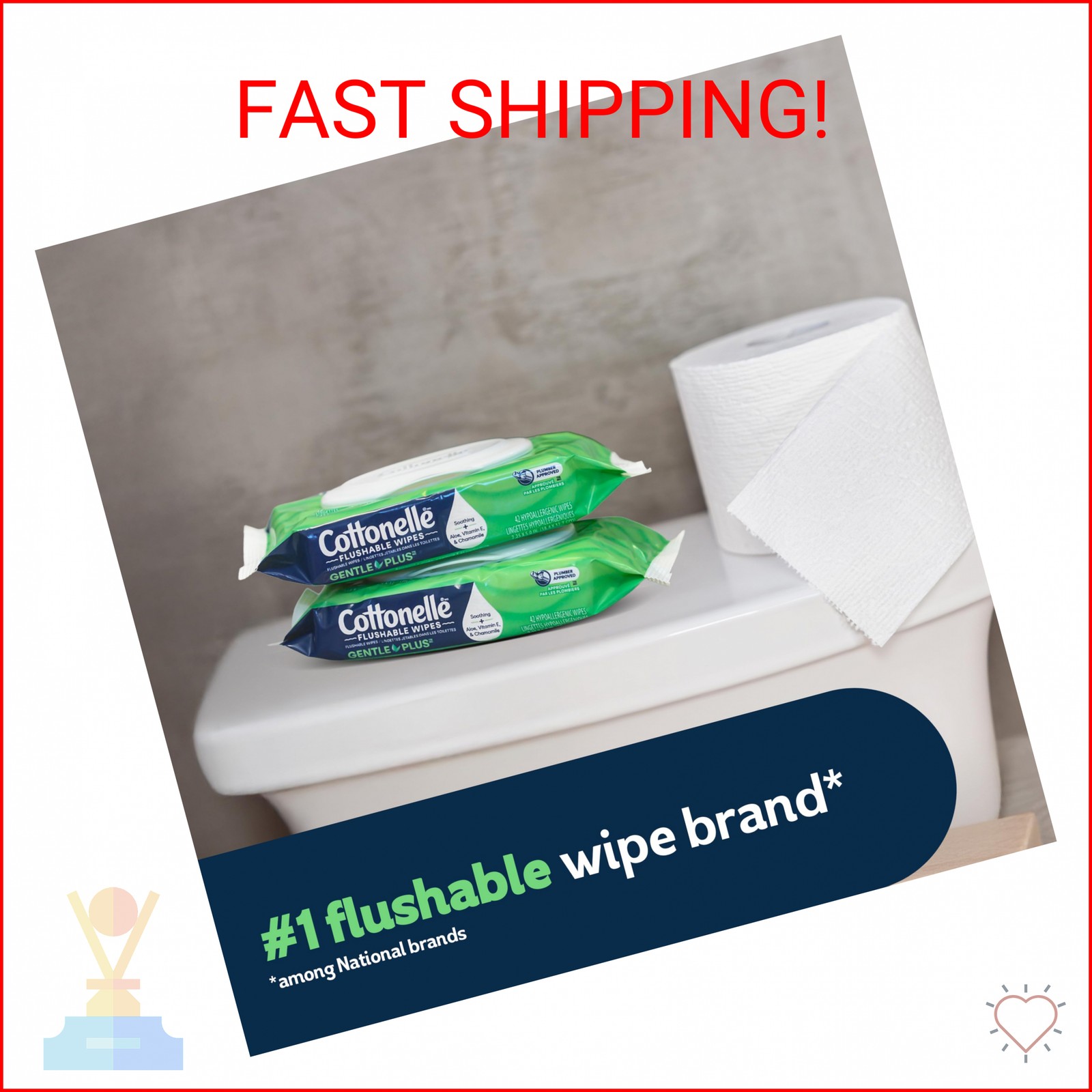 Cottonelle GentlePlus Flushable Wet Wipes with Aloe & Vitamin E, 8 Flip-Top Pack