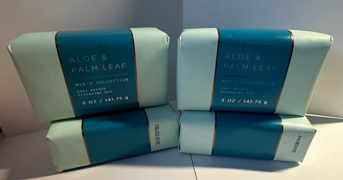 Bath & Body Works Men’s Collection Aloe & Palm Leaf Bar Soap x4 Brand New