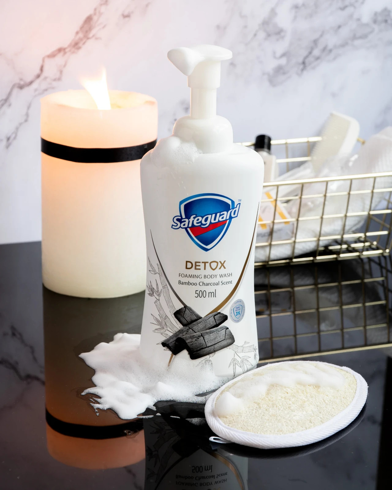 Safeguard Detox Foaming Bath Wash Bamboo Charcoal 16.9 oz 500ml Pump, 2-Pack
