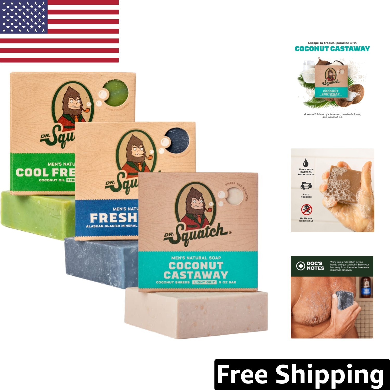 Gift-Worthy Men’s Natural Soap Set – 3 Cold Process Bars with Coastal Cool Scent