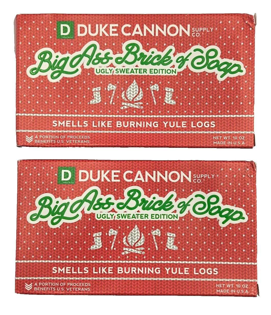 Duke Cannon Supply 2 Bars Big Ass Brick of Soap Ugly Sweater Christmas Yule Log
