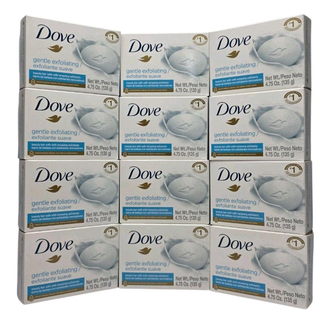 Dove Gentle Exfoliating Beauty Bar Soap 12 Bars 4.75 oz Each, Free Shipping
