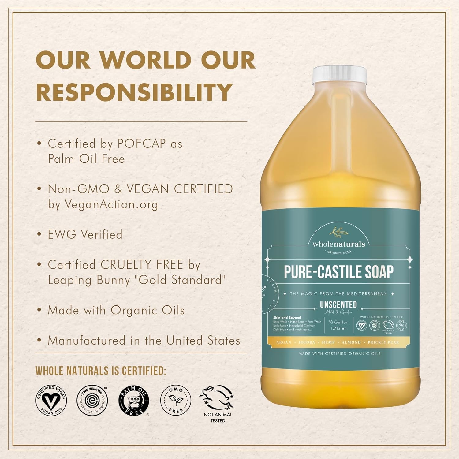 Pure Castile Soap Liquid, EWG & Palm Oil Free Unscented