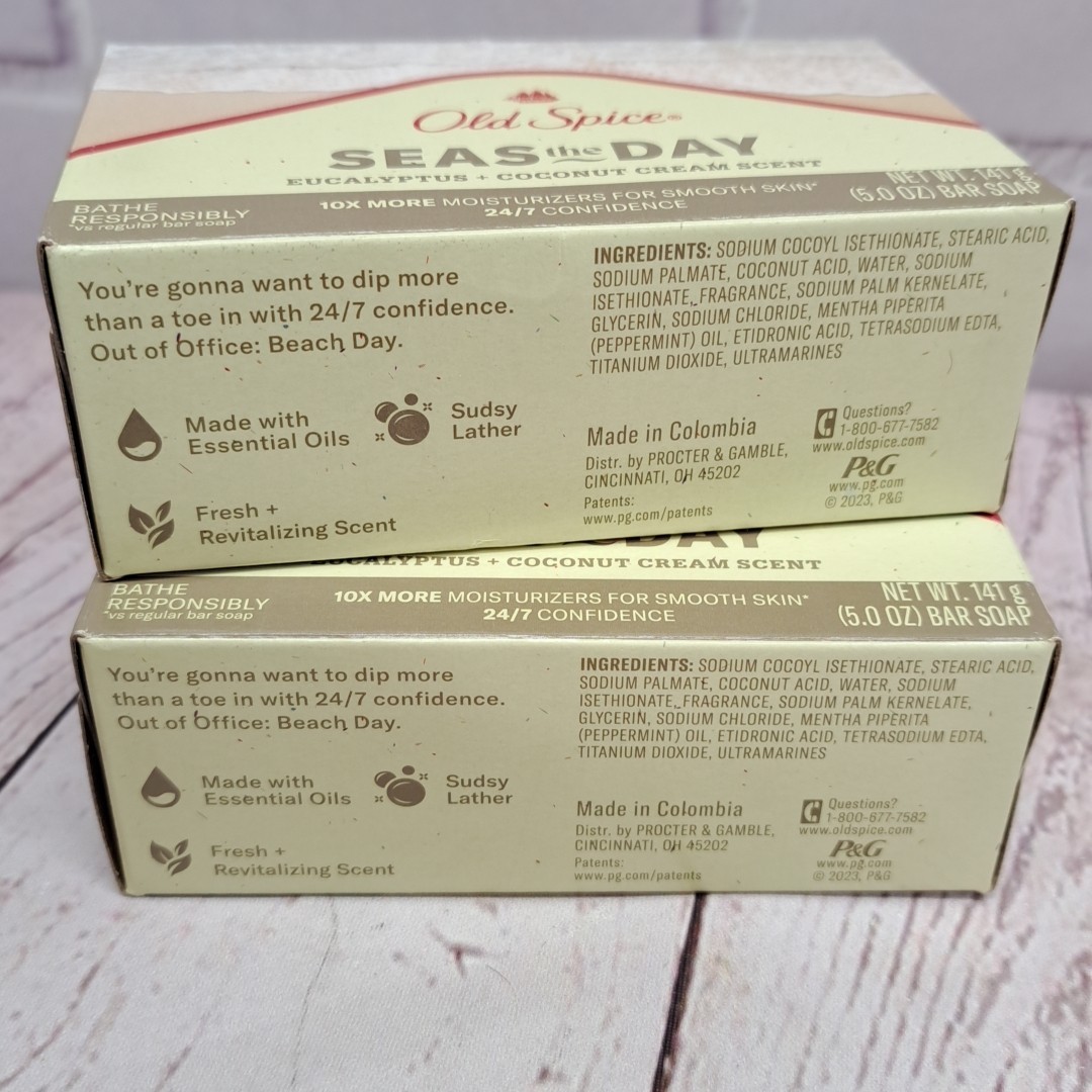 2 Old Spice Seas The Day, Eucalyptus Coconut Bar Soap 5oz Each Discontinued