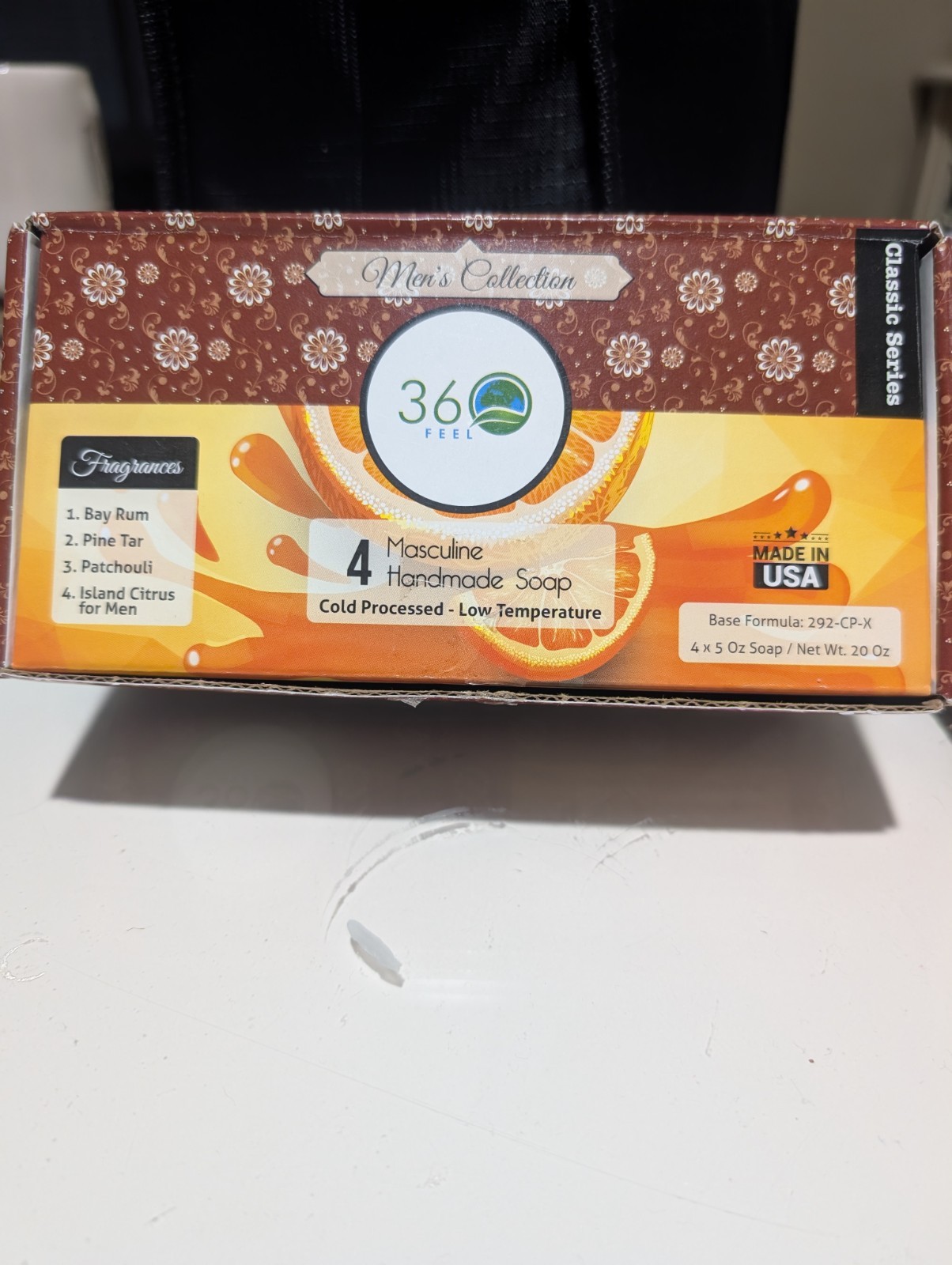 360 Feel Soap. FOUR 5 oz. Individual Square Bars. 4 Scents. Masculine Soap