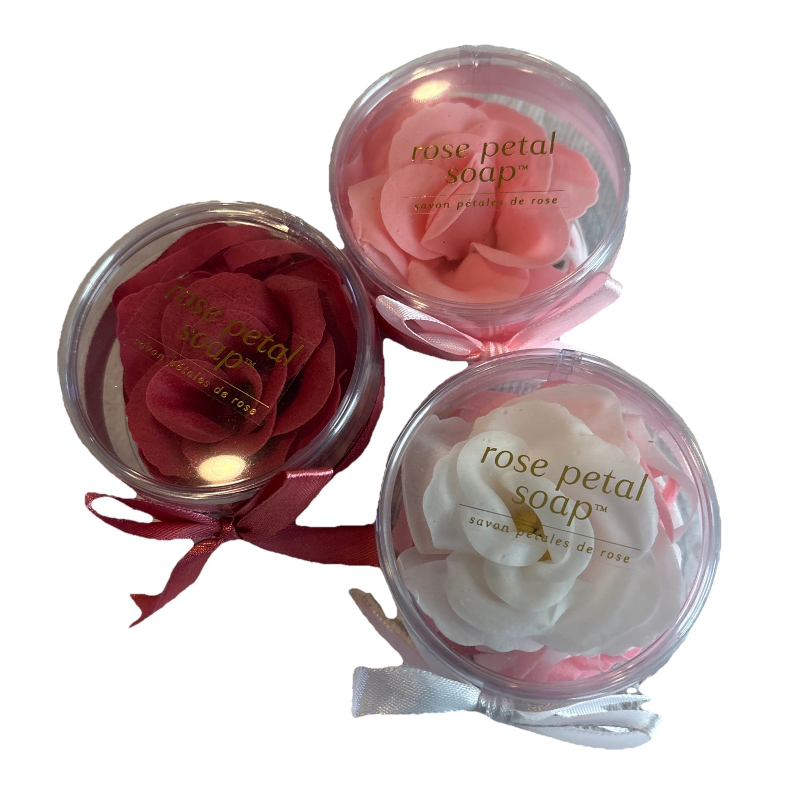 GiftCraft Rose Petal Rose Soap White Pink and Red 2”Each, Pack of 3