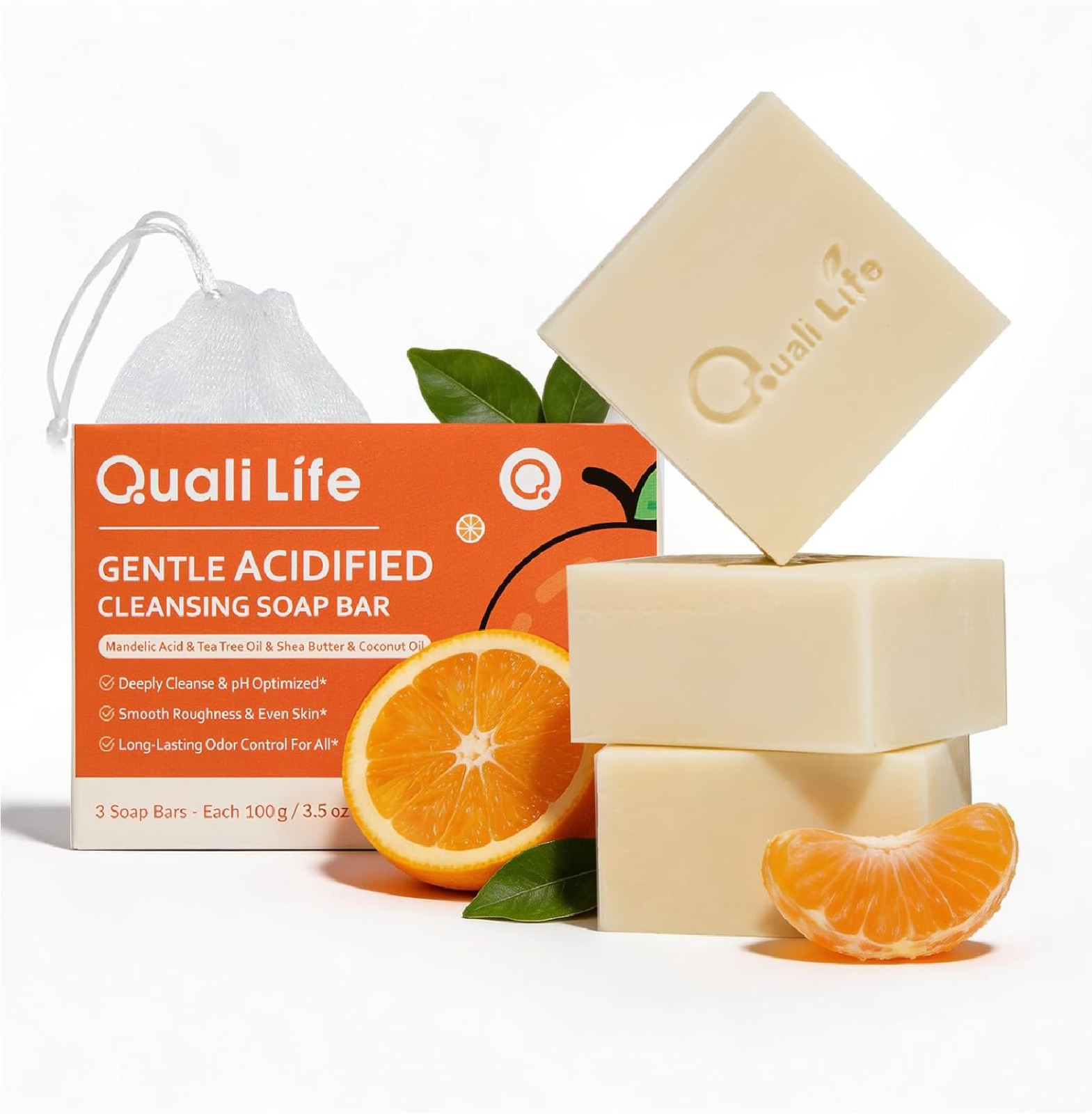 Acidified Cleansing Bar Soap – Natural Deodorant for Odor Elimination, 3 Pack