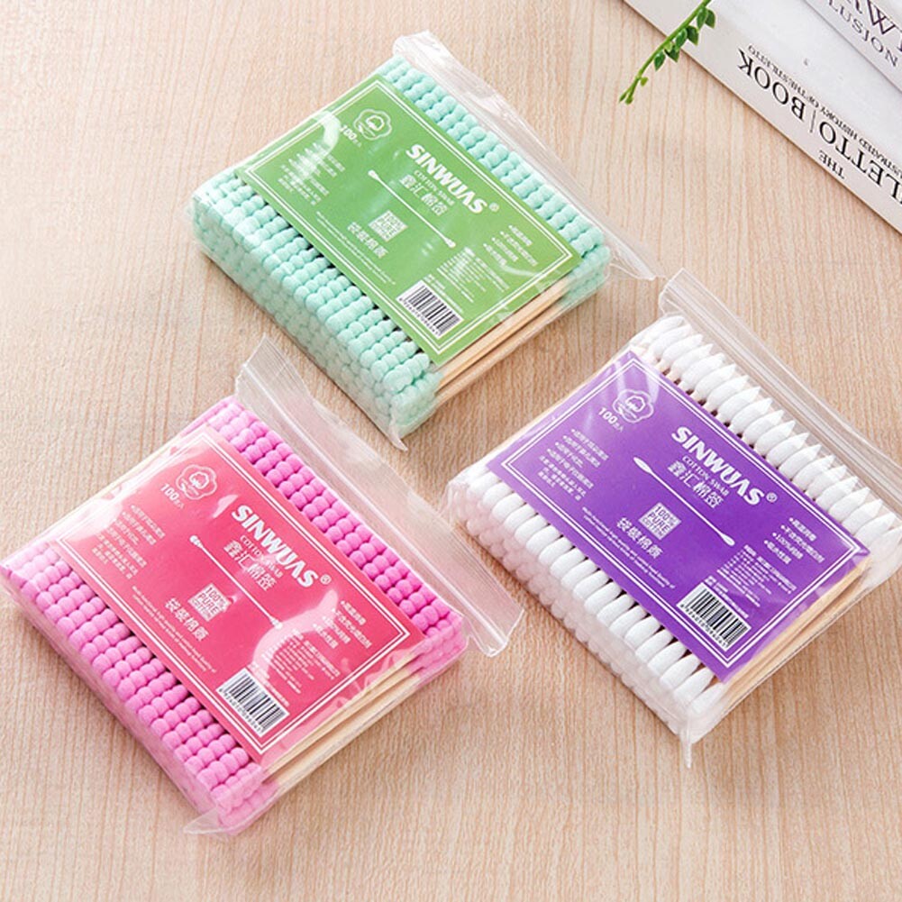 100PCS Cotton Swabs Swab Applicator Q-tips Double Tip Wooden Sticks Ear Clean