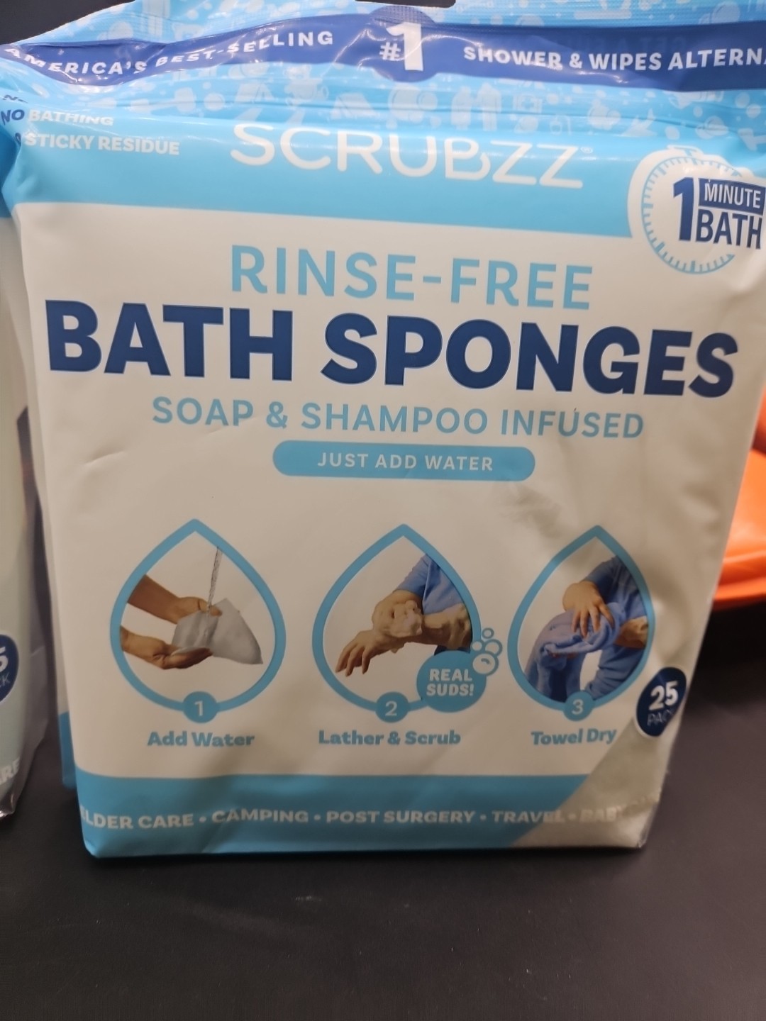 Scrubzz Disposable No Rinse Bathing Wipes Sponges Shower Wipes 25 Sheets PACK