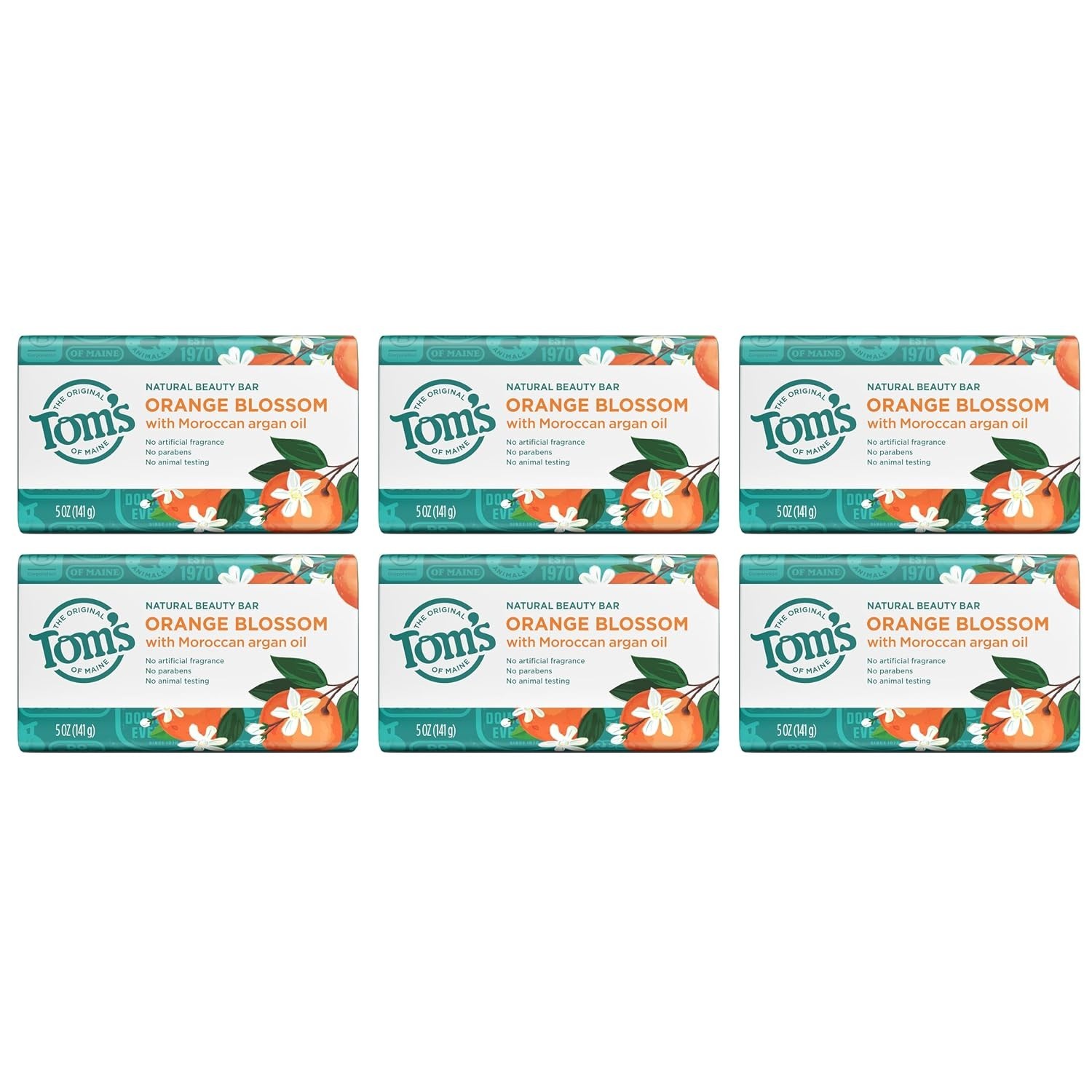Tom’s of Maine Natural Bar Soap – Orange Blossom, 5 oz x 6