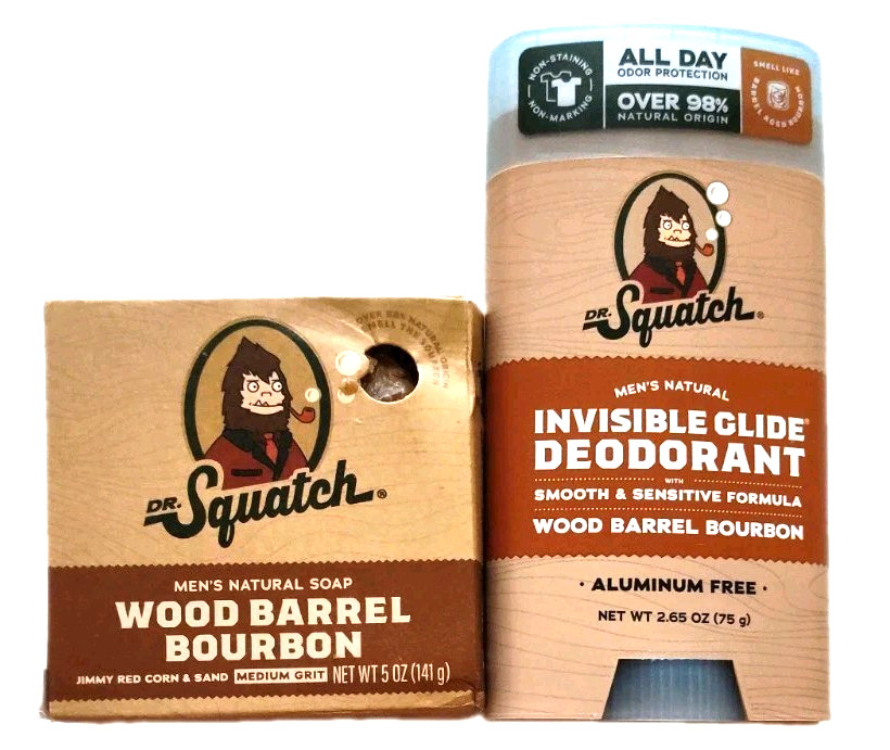 Dr. Squatch Duo Wooden Barrel Soap 5 0z and Invisible Glide Deodorant 2.65 Oz