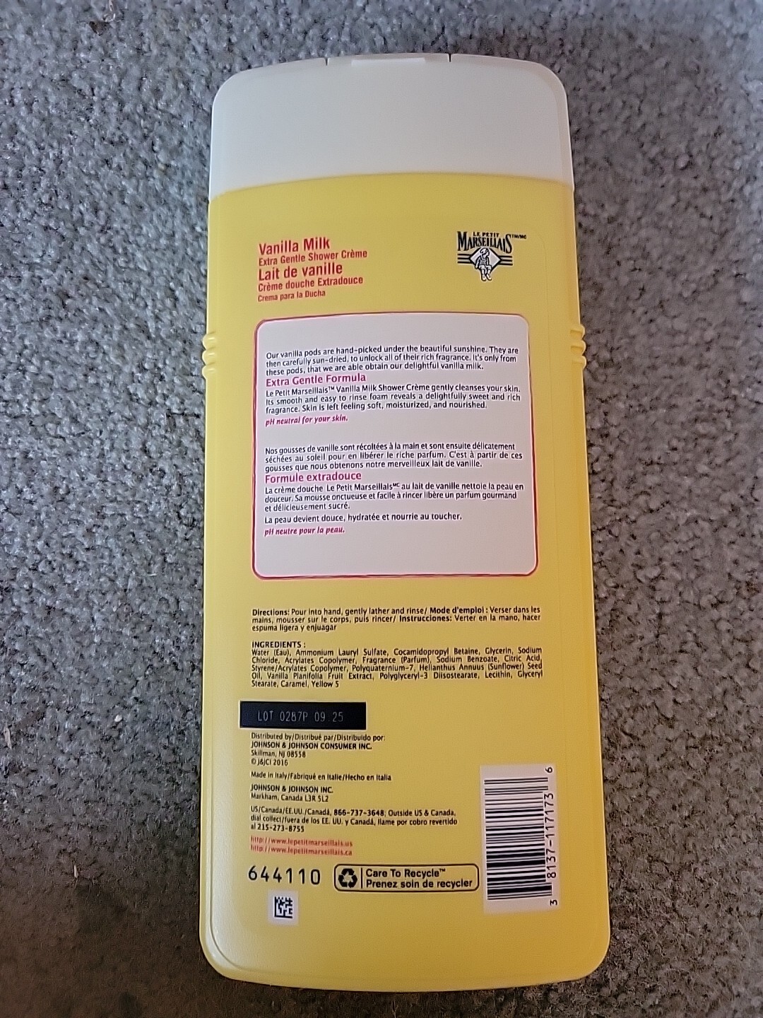 LE PETIT MARSEILIAIS VANILLA MILK EXTRA GENTLE BODY WASH MOISTURIZES 13.5FL OZ