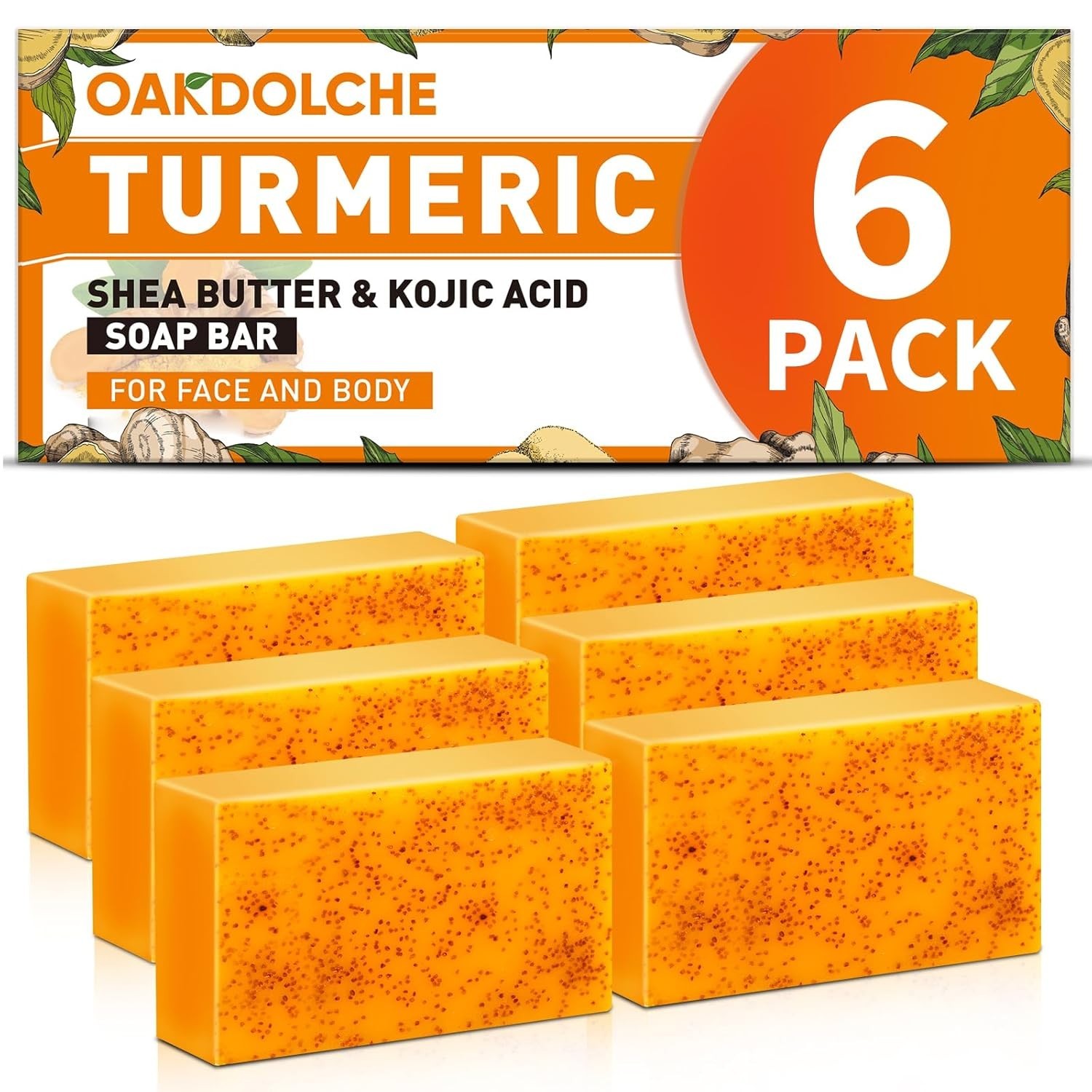 6 Pack Turmeric Kojic Acid Soap Bars Retinol Collagen Vitamin E 60g Each