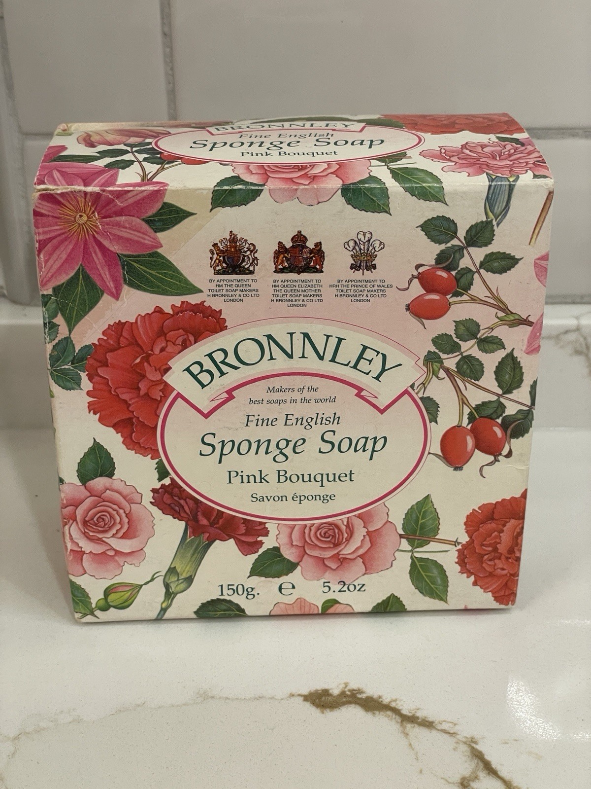 Vintage Bronnley Pink Bouquet Sponge Bar Soap Floral Rope English 5.2 oz/150 g