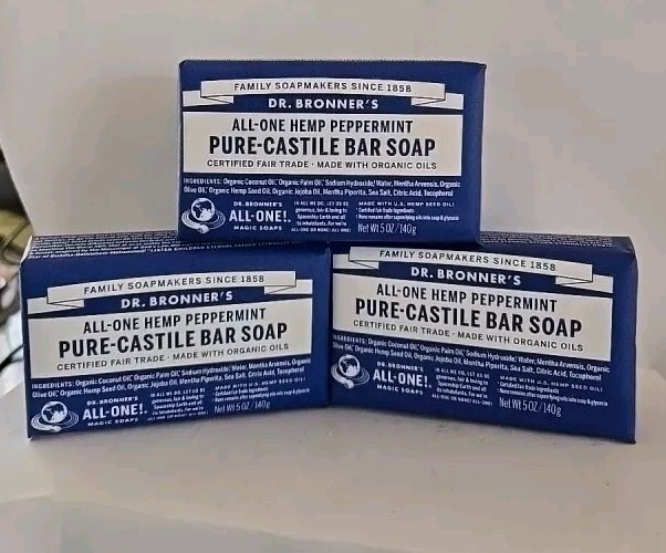 Dr Bronner’s All-One HEMP PEPPERMINT 5oz Pure Castile Bar Soap Lot Of 3