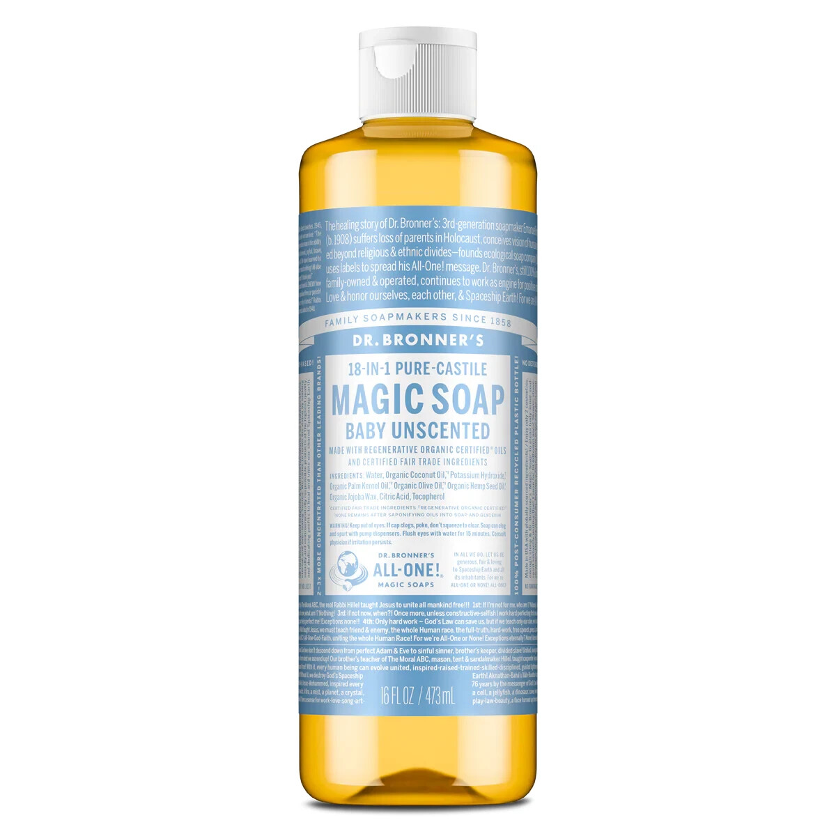 Dr Bronner’s 18-In-1 Hemp Baby Unscented Pure-Castile Soap 16fl oz 473ml