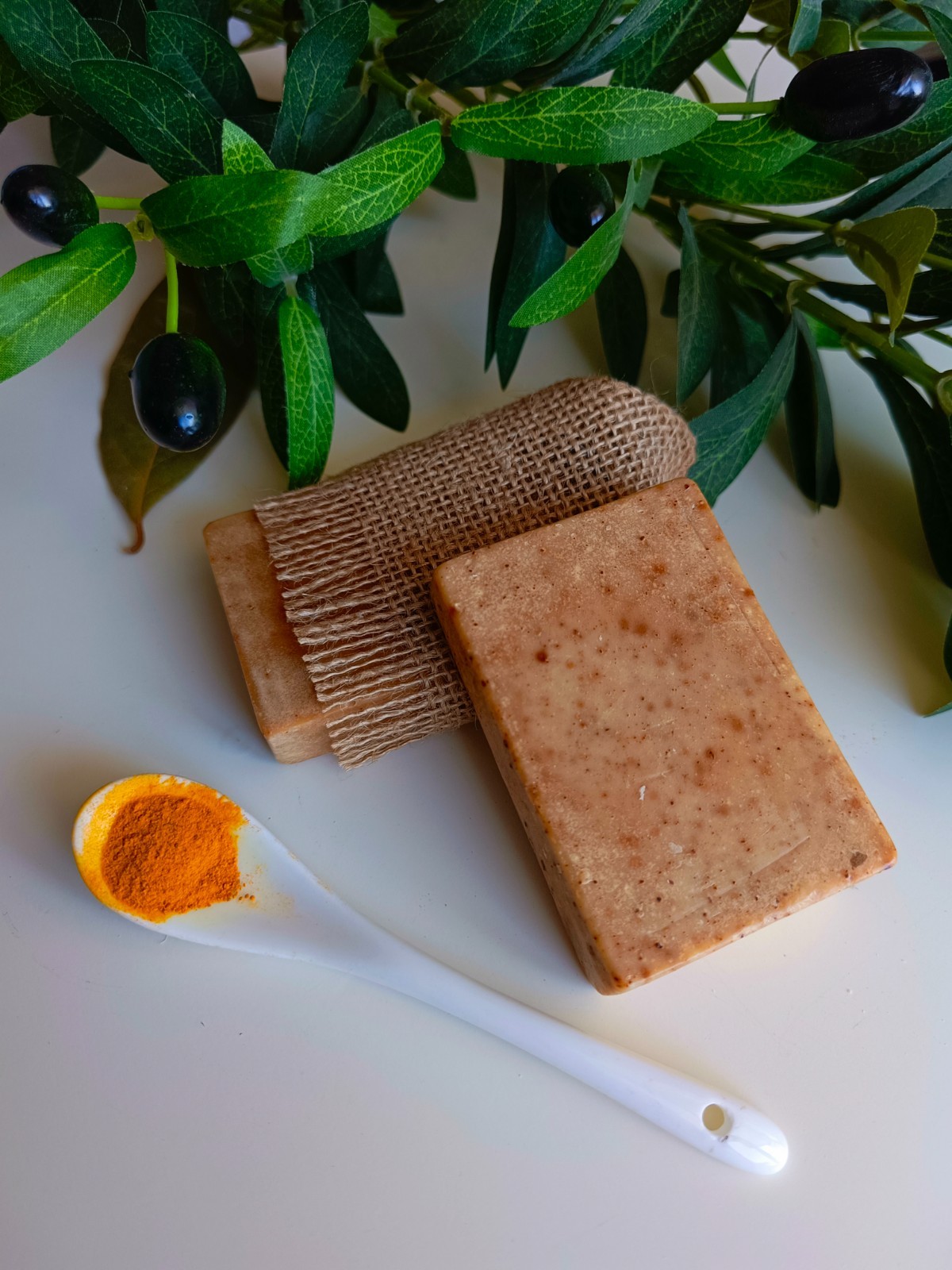 2 Bars Natural Turmeric & Pure Olive Oil Soap Handmade Skin Brightening Bars.