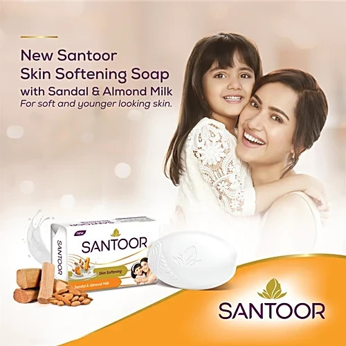 Santoor Sandal & Almond Milk Bathing Soap, 150 g (Pack of 6)