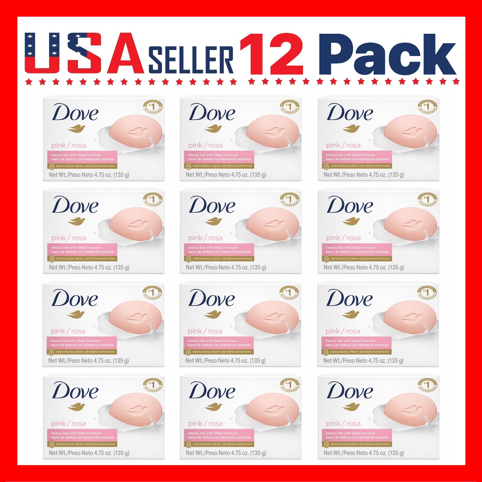 Dove Pink Rose x [12 Pack] x 135 g Beauty Bar Moisturizing Cream Soap